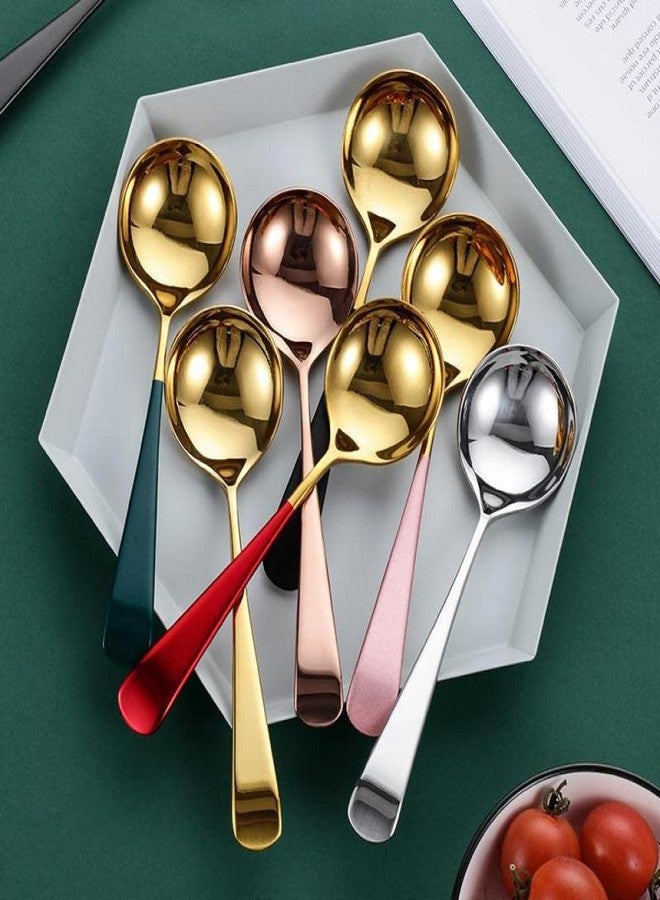 Leeonz Round Colorful Handle Soup Spoon Rice Spoons Elegant Life Dinner Spoons 304 Stainless Steel Dinner Spoon Dessert Spoon for Kitchen Tableware Coffee Shop (Pack of 5) - Image 4